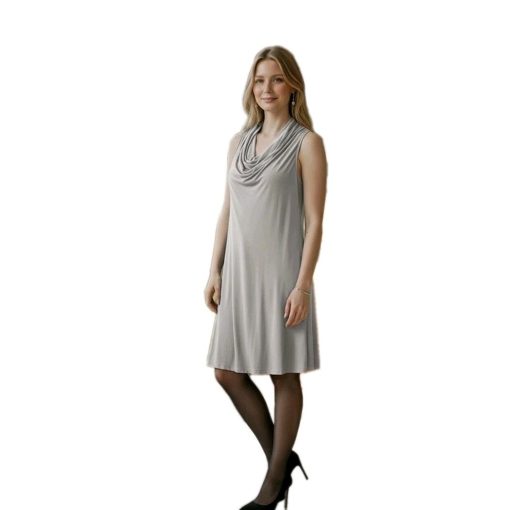 bryn Walker Light Gray Cowl Neck Dress L Lagenlook Minimalist Viscose Silky NWT